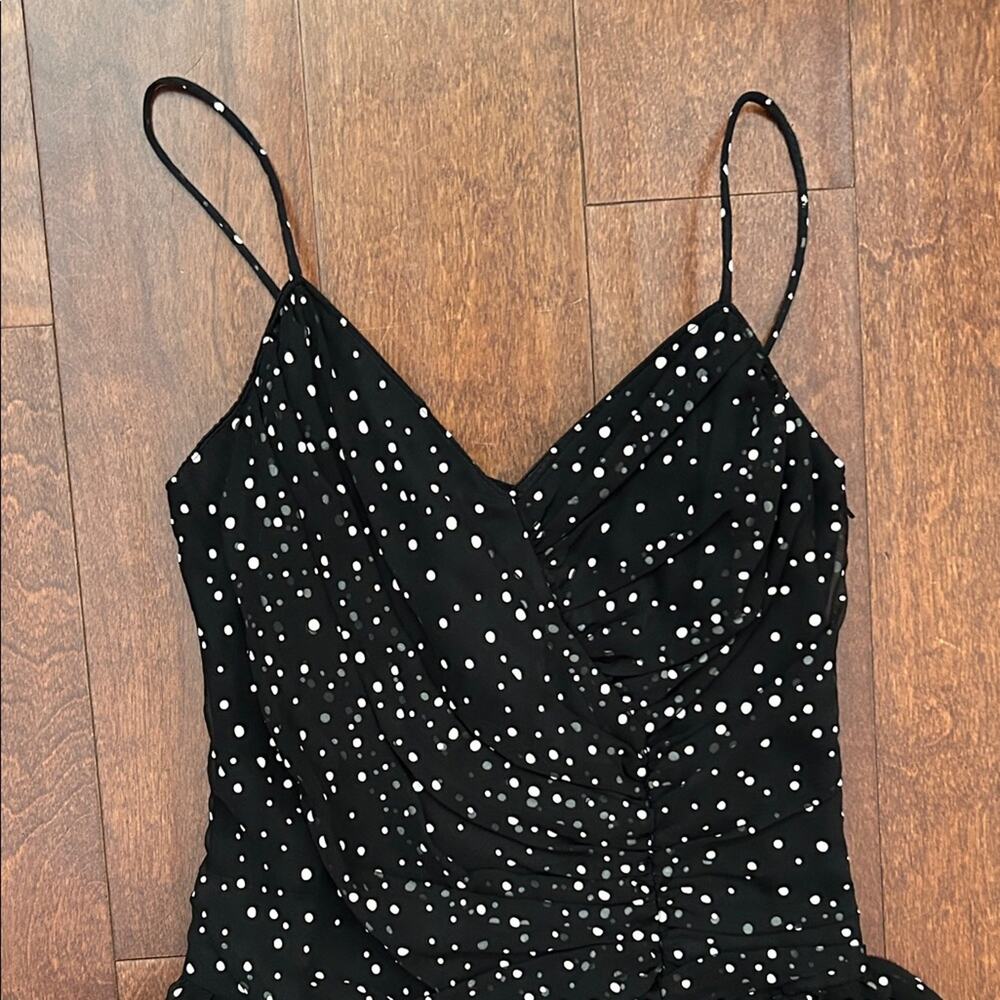 Vintage 80s New Leaf Black and White Polka Dot Dress, Strappy Back, Size XXS/XS - Picture 2 of 13